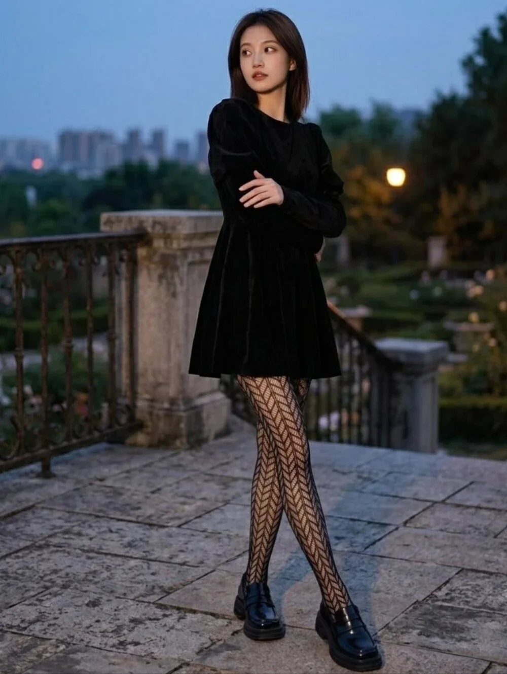 Black Fishnet High Waist Hollow Out Mesh Pantyhose One Size‎